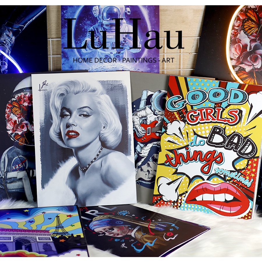 Tranh trang trí decor dán tường để bàn phong cách hiện đại popart