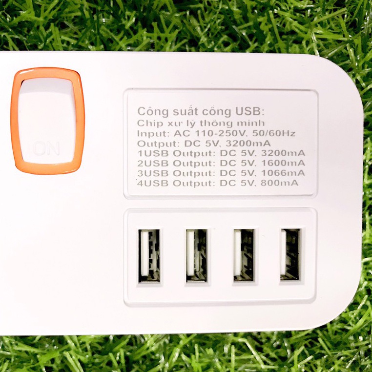 Ổ Cắm Điện Đa Năng Thông Minh Cao Cấp ASIA Chịu Tải 2500W An Toàn Chống Giật Có Cổng USB 5V Sạc Nhanh Dây 3m 5m