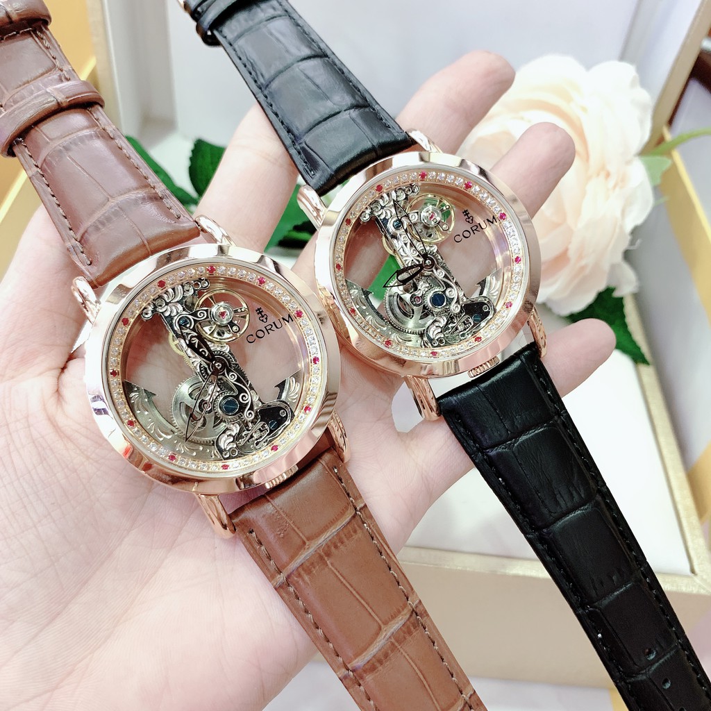 Đồng Hồ Nam Corum CRD02 - Dây Da - Lộ Cơ - Viền Trơn