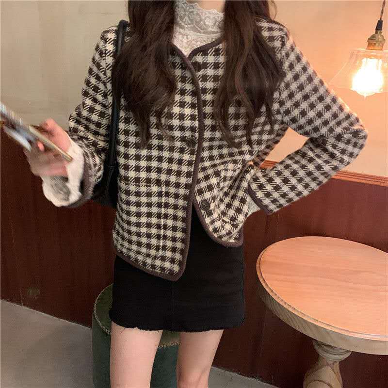 Áo Khoác Nữ Ca Rô Dài Tay Cổ Bẻ Thời Trang | BigBuy360 - bigbuy360.vn
