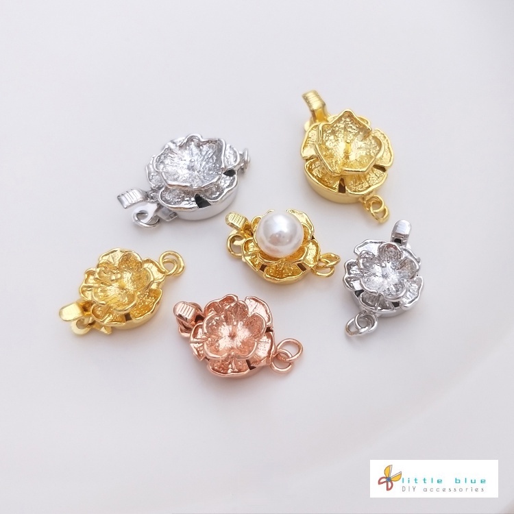 Phụ Kiện Khóa Cài Vòng Cổ Mạ Vàng 18K Đính Ngọc Trai Hình Bông Hoa Tự Làm