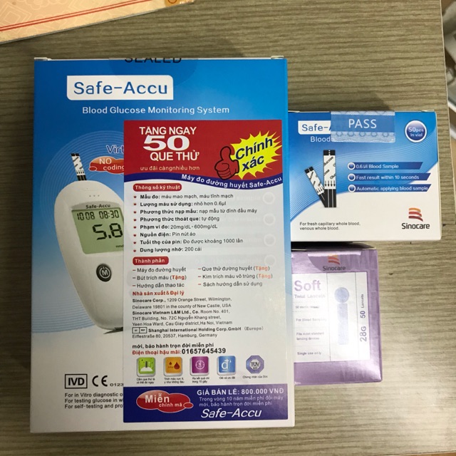 Máy đo đường huyết Safe-Accu tặng ngay hộp 50 que thử + 1 hộp kim chích máu Chính hãng