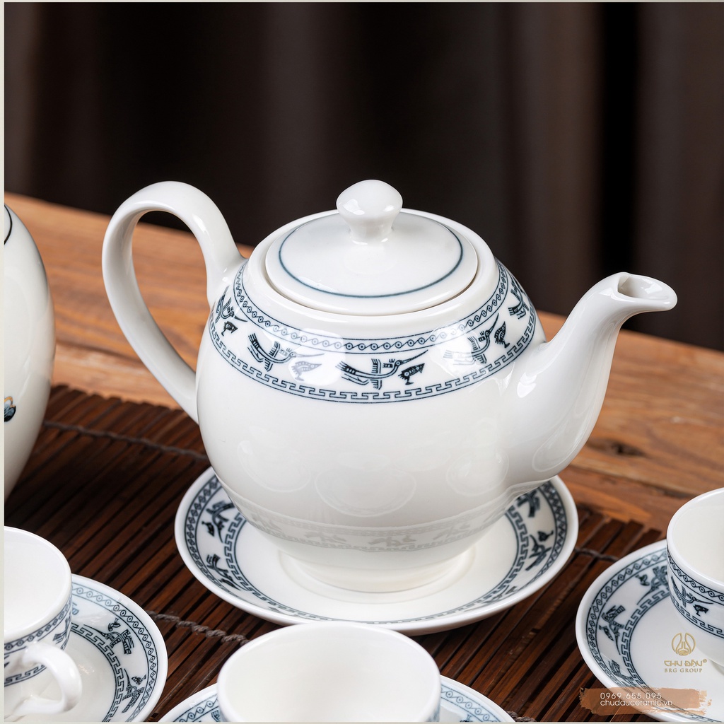 Bộ Trà Họa Tiết Chim Lạc Gốm Chu Đậu Chính Hãng