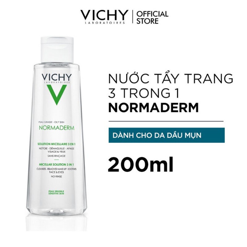 Nước Tẩy Trang Vichy 3 Trong 1 Cho Da Dầu Mụn 200ml Normaderm 3-in-1 Micellar Solution