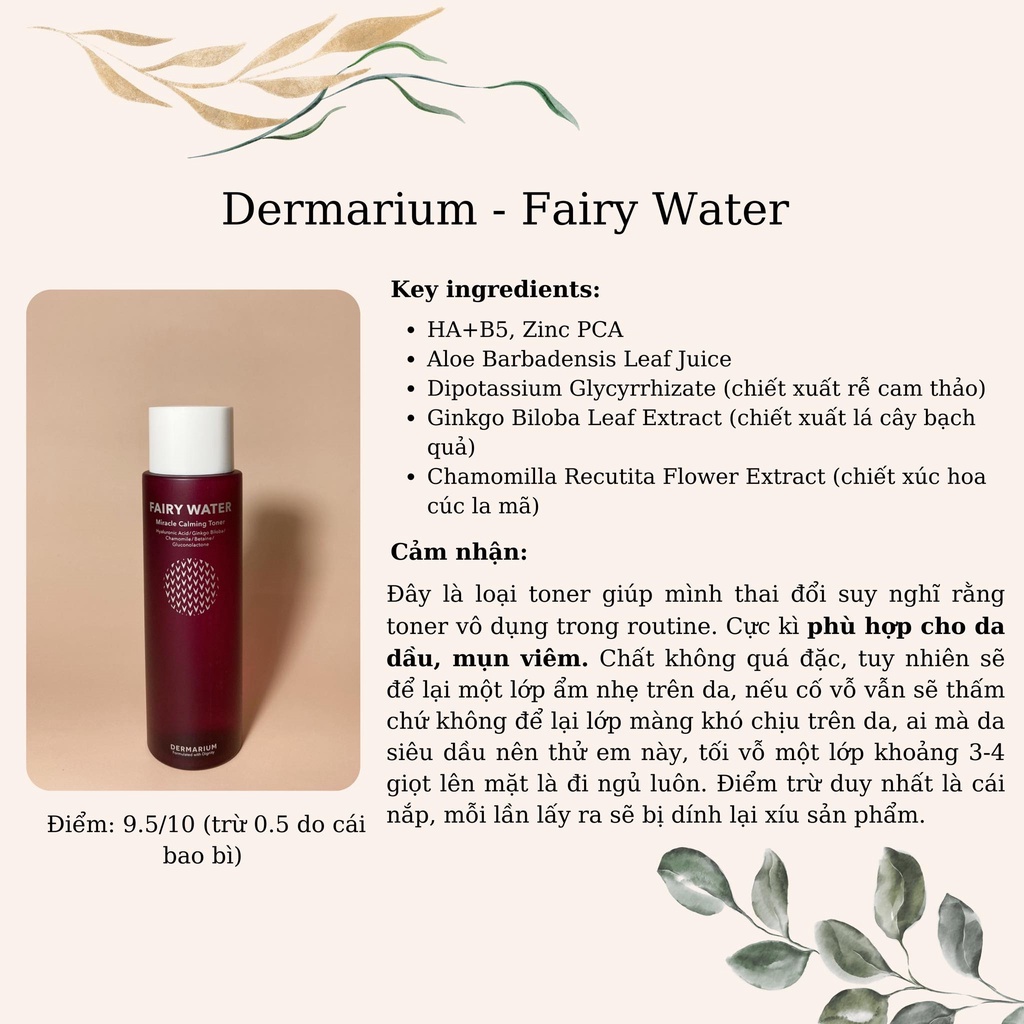 Toner Fairy Water, toner dành cho da mụn - Dermarium