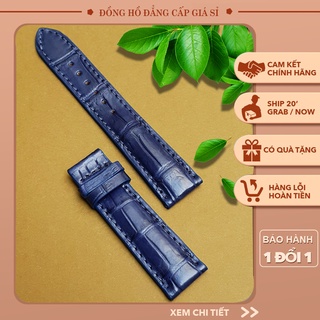 Dây đồng hồ da cá sấu Màu Xanh Navy size 18mm/20mm/22mm có hộp gỗ cao cấp