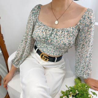 CROP TOP TAY PHỒNG BO NGỰC HOA