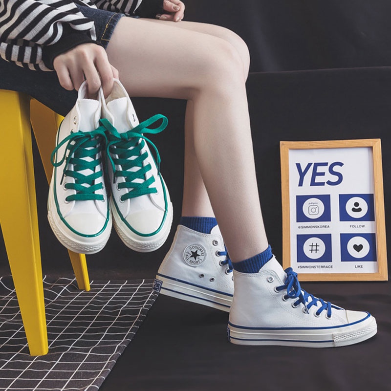 Giày thể thao RENBEN vải canvas cổ cao đế bằng màu xanh dương thời trang mùa hè 2022