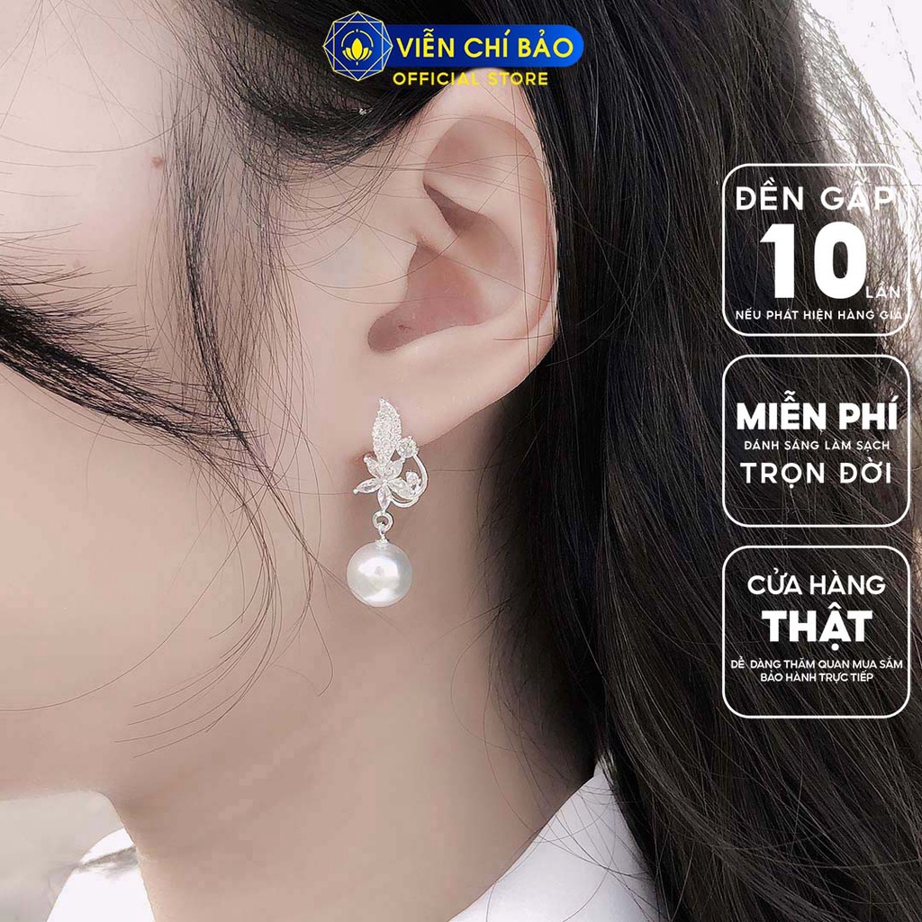 Bông tai bạc nữ hoa Erin hạt châu chất liệu bạc 925 thời trang phụ kiện trang sức nữ Viễn Chí Bảo B400306
