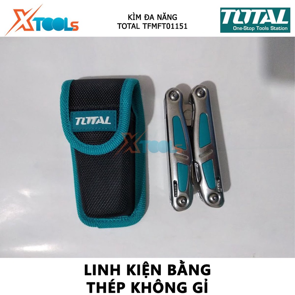 Kìm đa năng TOTAL TFMFT01151 | bộ kềm đa năng Có 15 công dụng cắt kích thước tổng thể 155 mm, Linh kiện bằng thép không