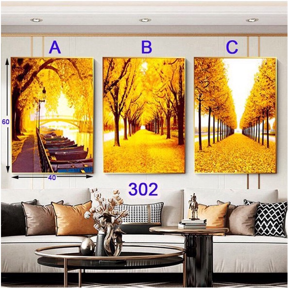 Bộ 3 Tranh đèn LED 5D - 3 chế độ ánh sáng AMIKURA1 sử dụng trang trí nội thất gia đình mang phong cách châu âu