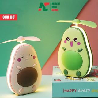 Quạt Mini Cầm Tay Hình Quả Bơ Kèm Gương Soi Và Đèn LED