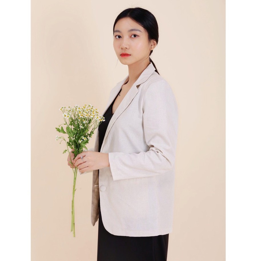 Áo vest nữ blazer KHÀN chất liệu linen màu trắng đục tay dài 1 lớp thời trang công sở Hàn Quốc | BigBuy360 - bigbuy360.vn