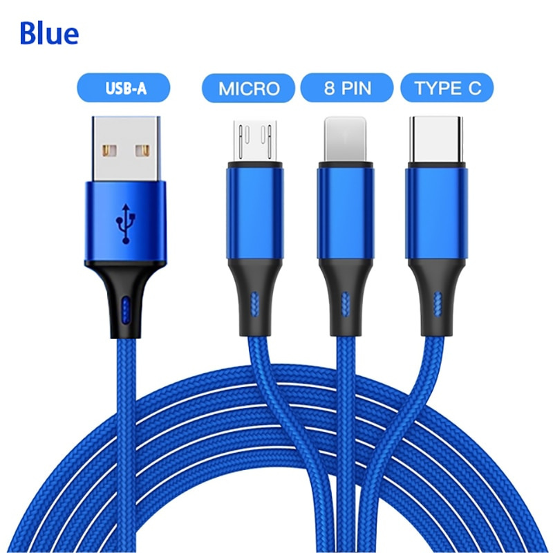 3 In 1 Fast Charging Cable Micro USB Type C Cable iPhone Lightning cable Multi port USB charging cable