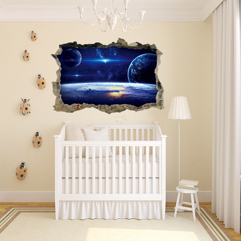 Miếng Dán Tường Hình Vũ Trụ 3d Trang Trí Phòng Bé