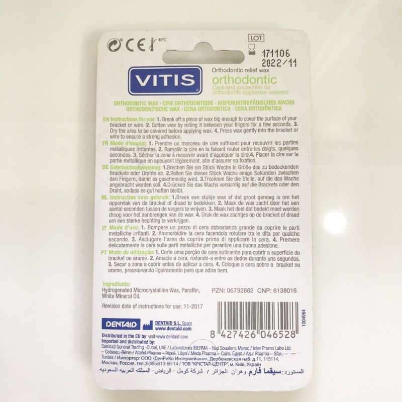 1 vĩ 2 hộp - Sáp nha khoa giảm đau khi chỉnh nha, niềng răng Vitis Orthodontic