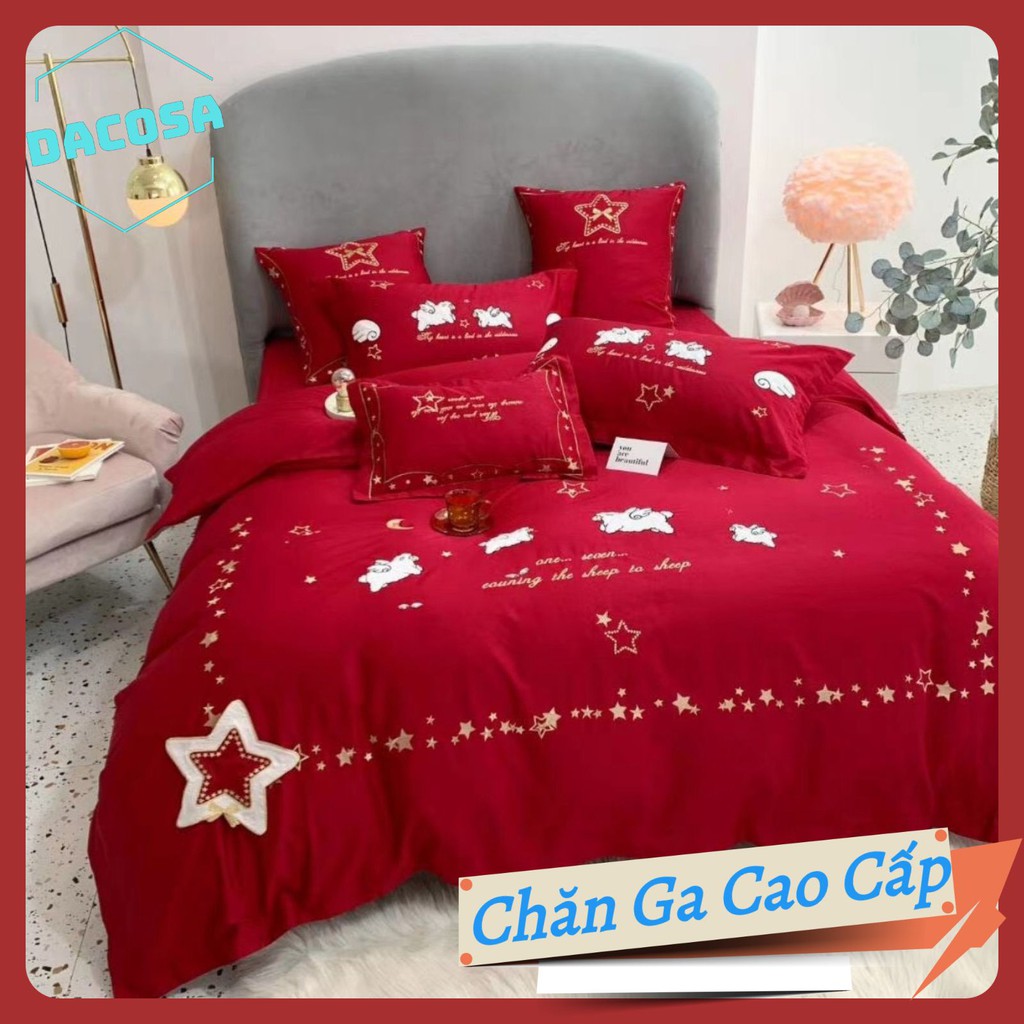 Set Chăn Ga Gối Lụa Lễ Cưới Hoàng Gia 7 Món - Dacosa Wedding