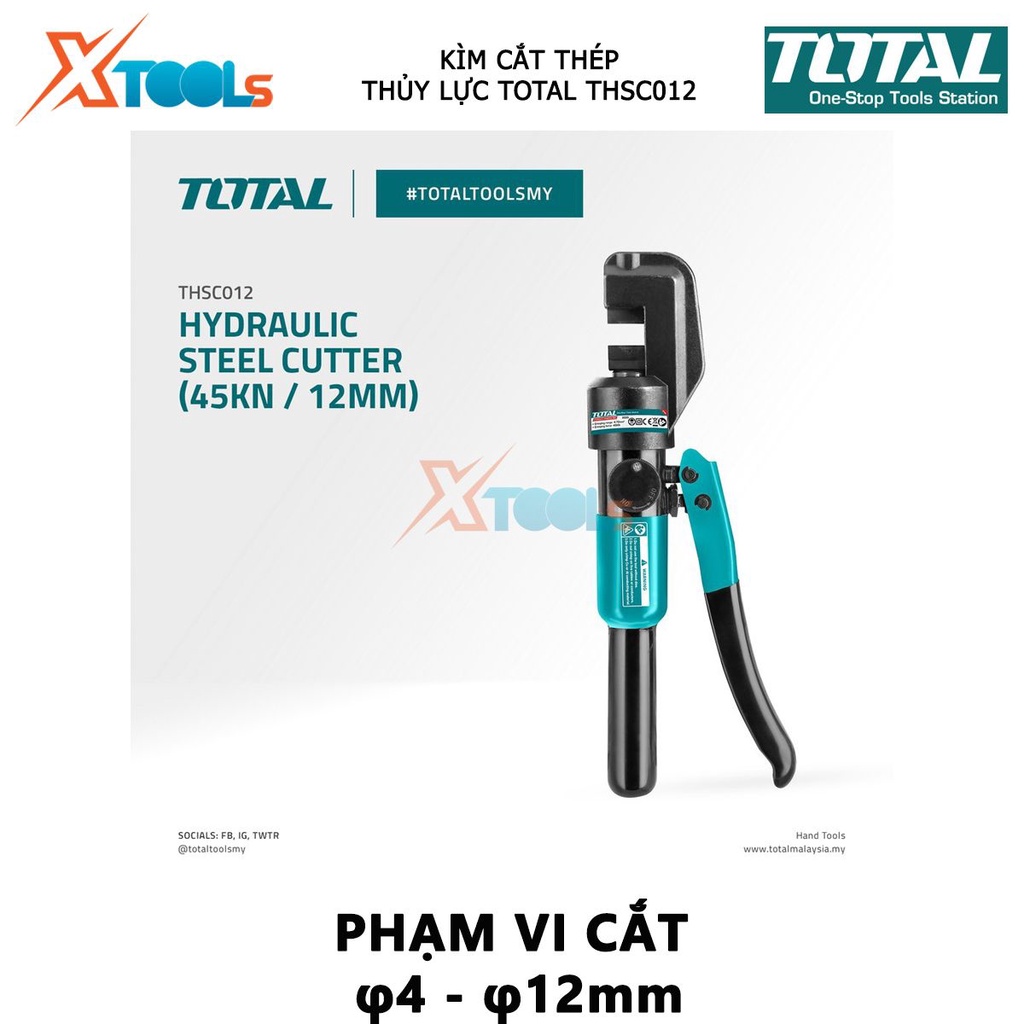 Kìm cắt thép thủy lực TOTAL THSC012 | kềm cắt thủy lực Phạm vi cắt φ4-φ12mm, Lực cắt 45KN Kích thước cắt 15mm, Chiều dài