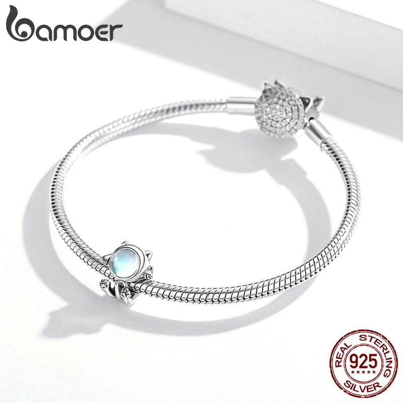 Hạt Xỏ Bamoer Scc1697 Bằng Bạc Thật 925 Hình Mèo Không Gian Nhỏ Xinh Làm Trang Sức Vòng Tay