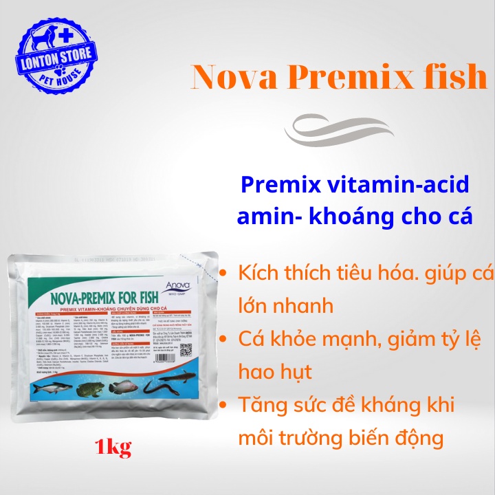 ANOVA Nova Premix for fish -&lt;br&gt;Bổ sung vitamin khoáng chuyên dùng cho cá lươn ốc ếch - Gói 1 Kg Lonton store