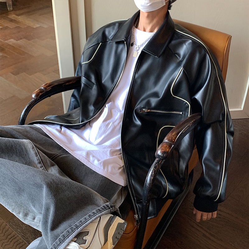 Áo khoác da thời trang cổ điển màu đen cho nam khi chạy xe máy / xe đạp