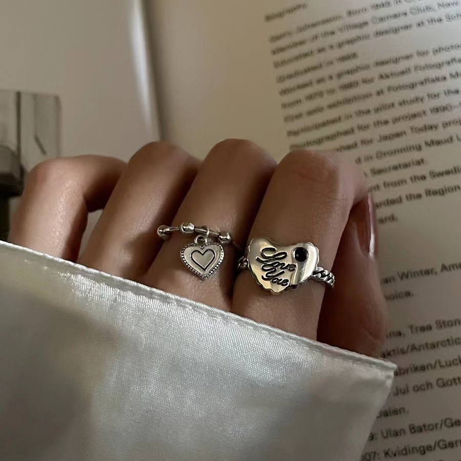 Bộ Nhẫn Bạc Cổ Điển Khắc Chữ Love You