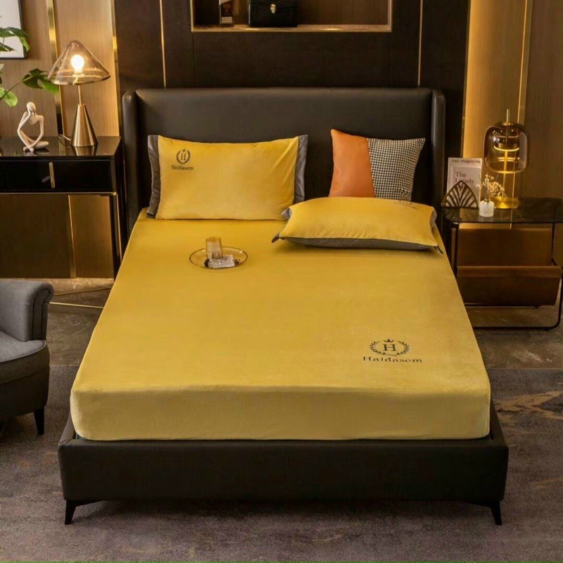 [MẪU  MỚI ]Ga gối nỉ nhung mịn đơn màu họa tiết điểm nhấn thêu siêu sang, nhiều màu kích thước