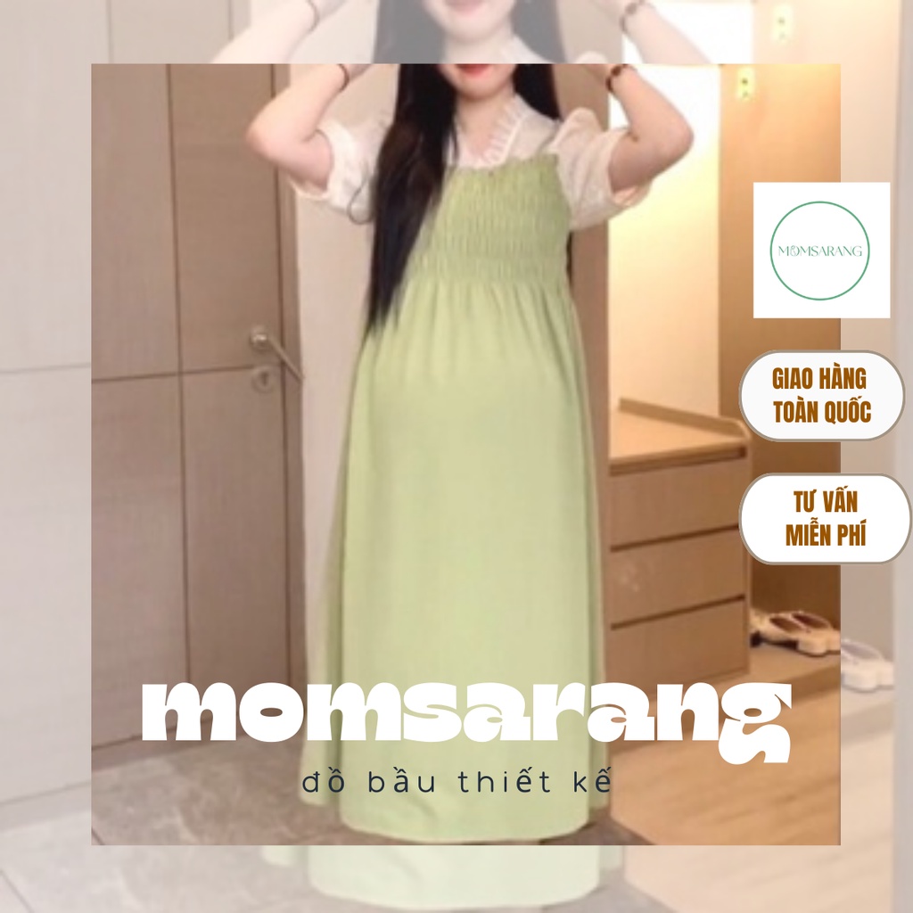 Yếm bầu công sở Momsarang váy bầu kiểu dáng yếm siêu xinh co dãn thoáng mát, thiết kế độc quyền nhiều size – H145