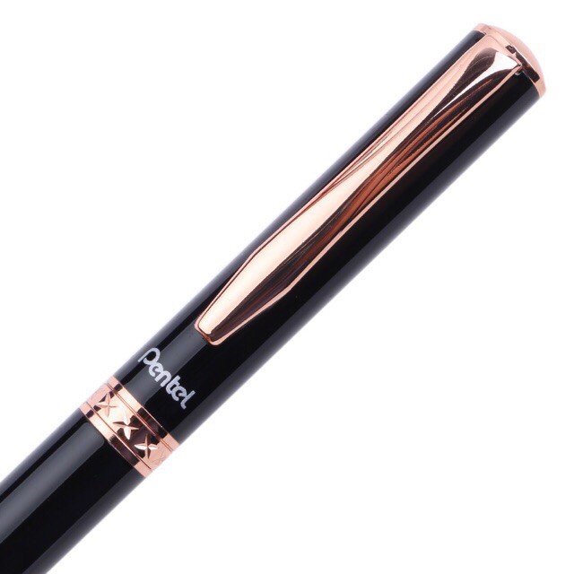 Bút ký cao cấp Pentel mạ vàng nét 0.7mm mực Gel xanh K611APG-C - kèm hộp nhung đen sang trọng
