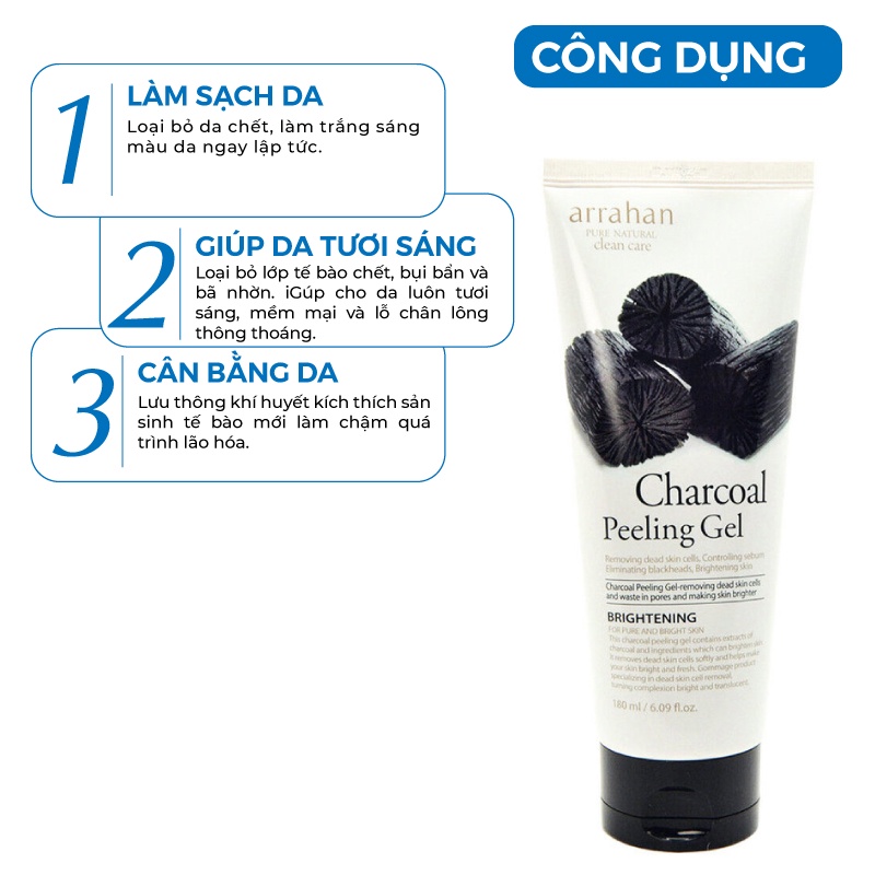 Tẩy da chết chiết xuất từ than hoạt tính Arrahan Hàn Quốc charcoal Peeling Gel 180ml