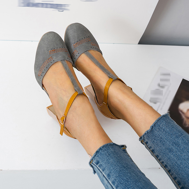 Giày cao gót mũi tròn quai cài chữ T thời trang cổ điển cho nữ size 35-40 41 42 43