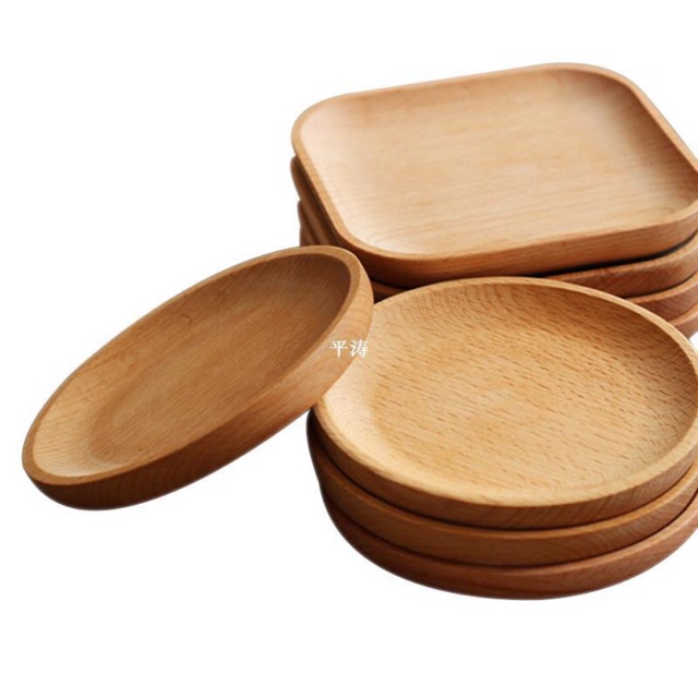 Khay Gỗ Hình Tròn Hình Vuông Đựng Bánh Hoa Quả 12cm