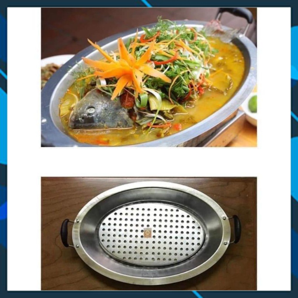 Khay om cá kèm vỉ inox sáng bóng, nấu lẩu , đun được bếp từ ,ga , điện