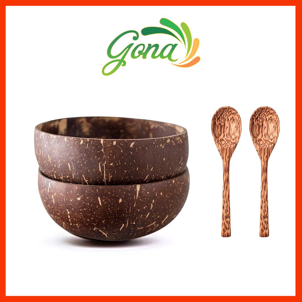 Bát chén gáo dừa và muỗng loại 1 size lớn dùng để ăn ngũ cốc granola salad sữa chua hoa quả từ GONA