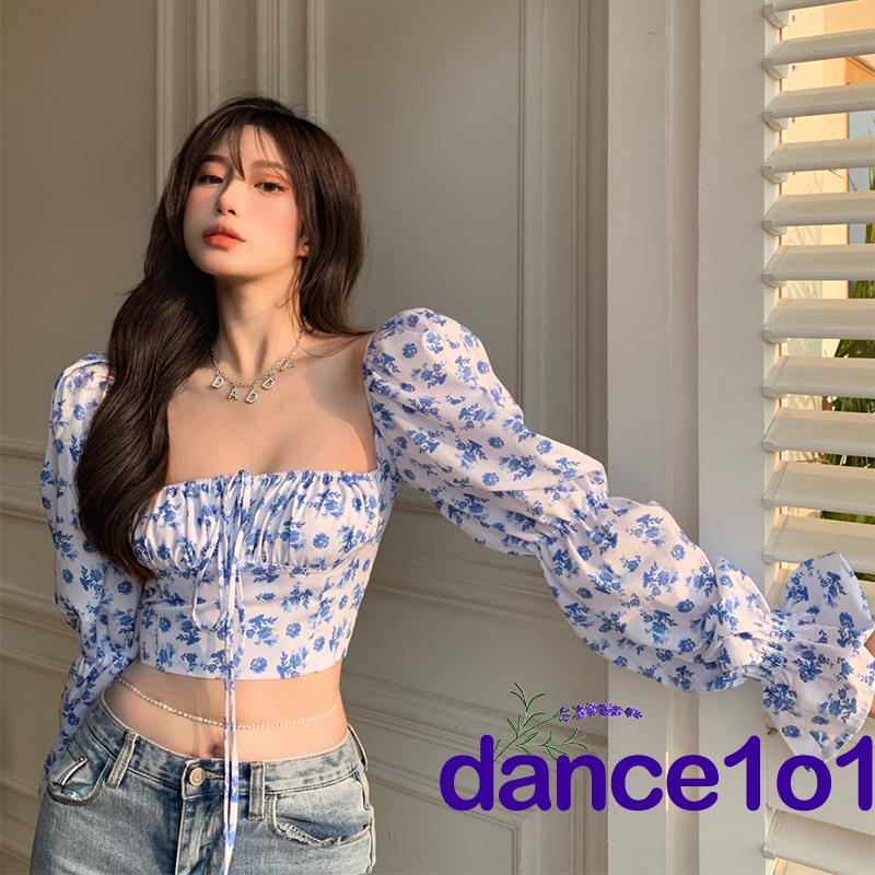 Áo Croptop dài tay họa tiết xinh xắn trẻ trung cho nữ