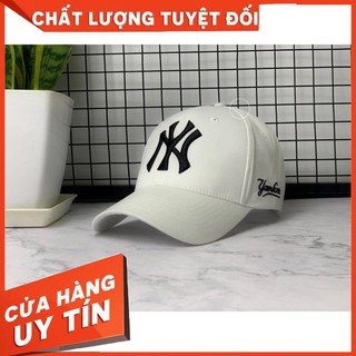 Nón kết Mũ lưỡi trai NY trắng logo thêu đen dành cho nam nữ Free size