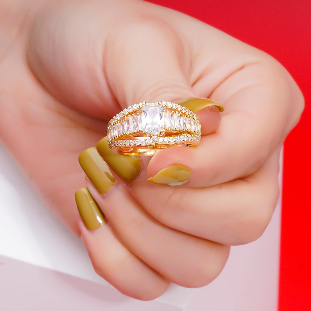 Nhẫn nữ UHA mạ vàng 18K đính đá CZ N540146-120