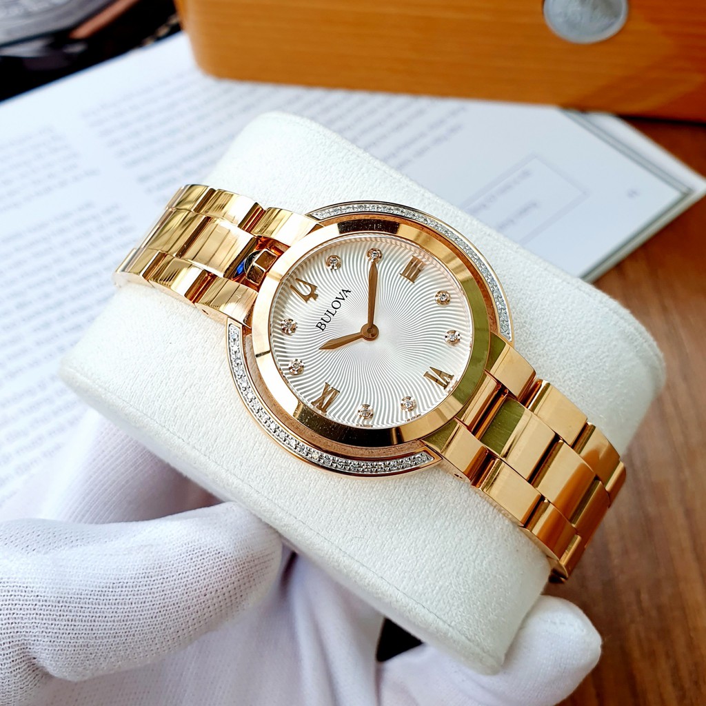 Đồng hồ nữ chính hãng Bulova Rubaiyat Diamond Silver Dial  98R248 - Máy Quartz pin - Kính sapphire