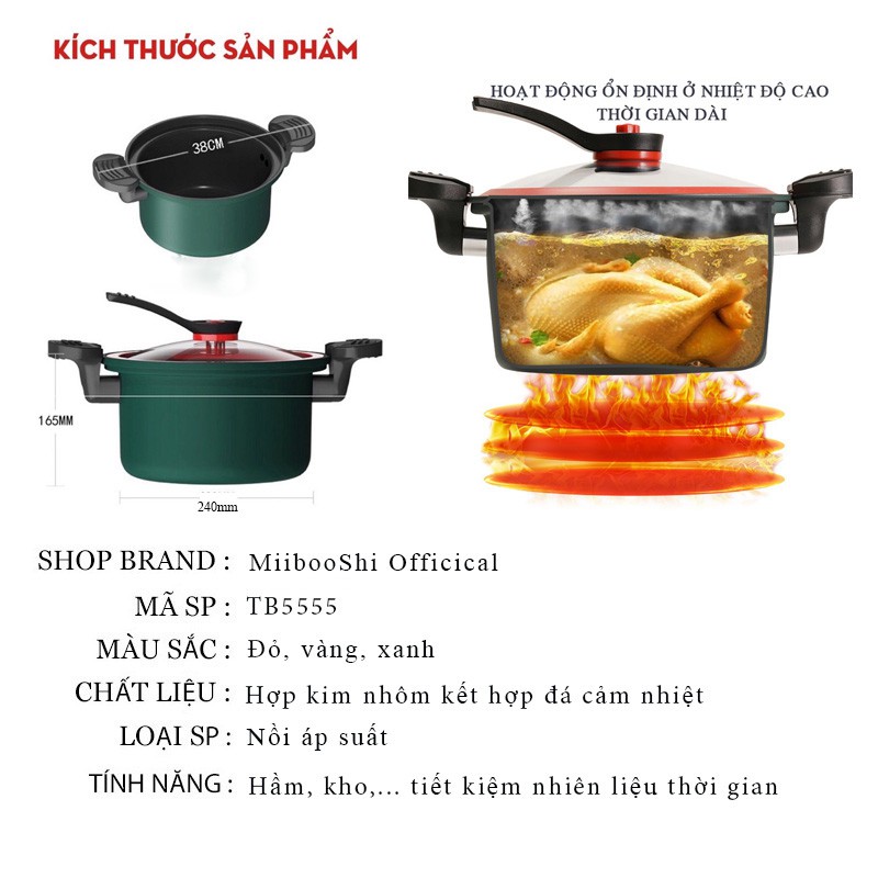 Nồi áp suất đa năng bếp ga bếp từ chống dính cao cấp hầm kho tiết kiếm nhiên liệu thời gian đun nấu MiibooShi TB5555