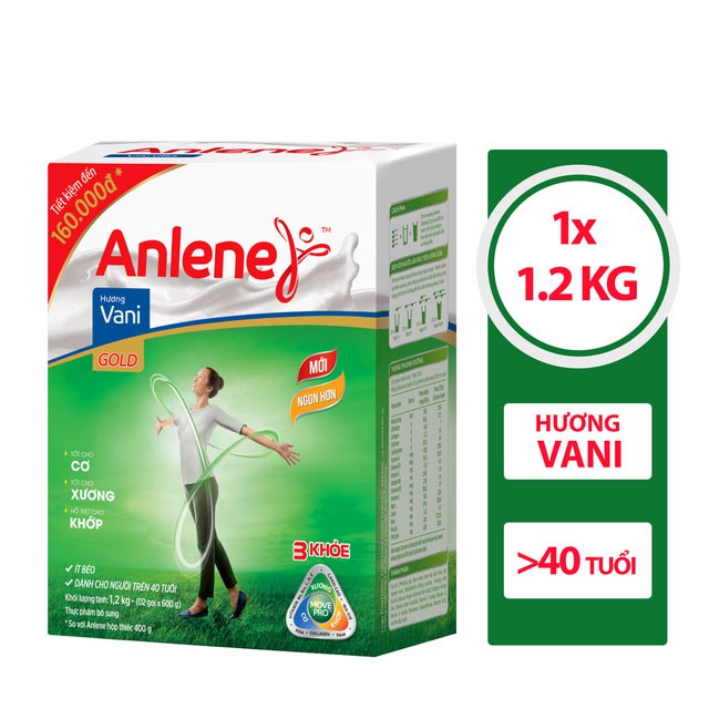  Sữa bột Anlene Gold hộp giấy 1.2 kg trên 50 tuổi - hương vani