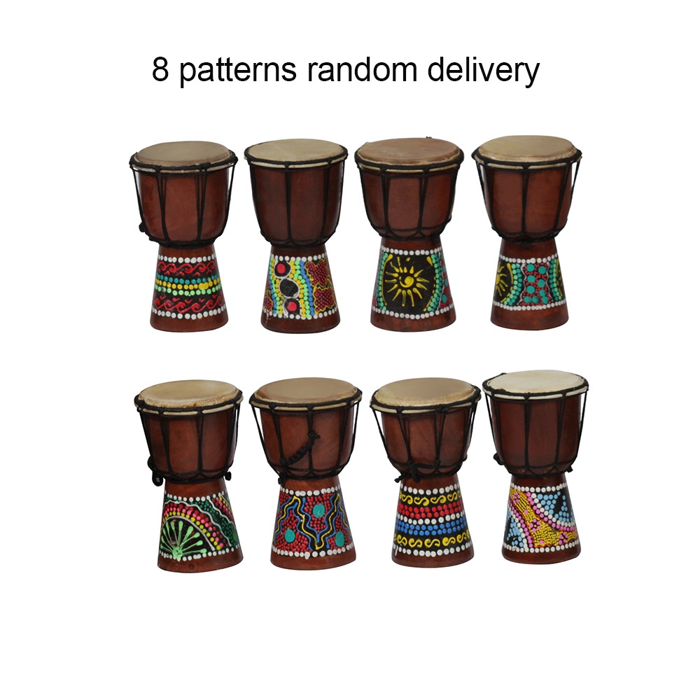 Trống Djembe Bongo Bằng Gỗ 4 Inch Họa Tiết Nhiều Màu Sắc