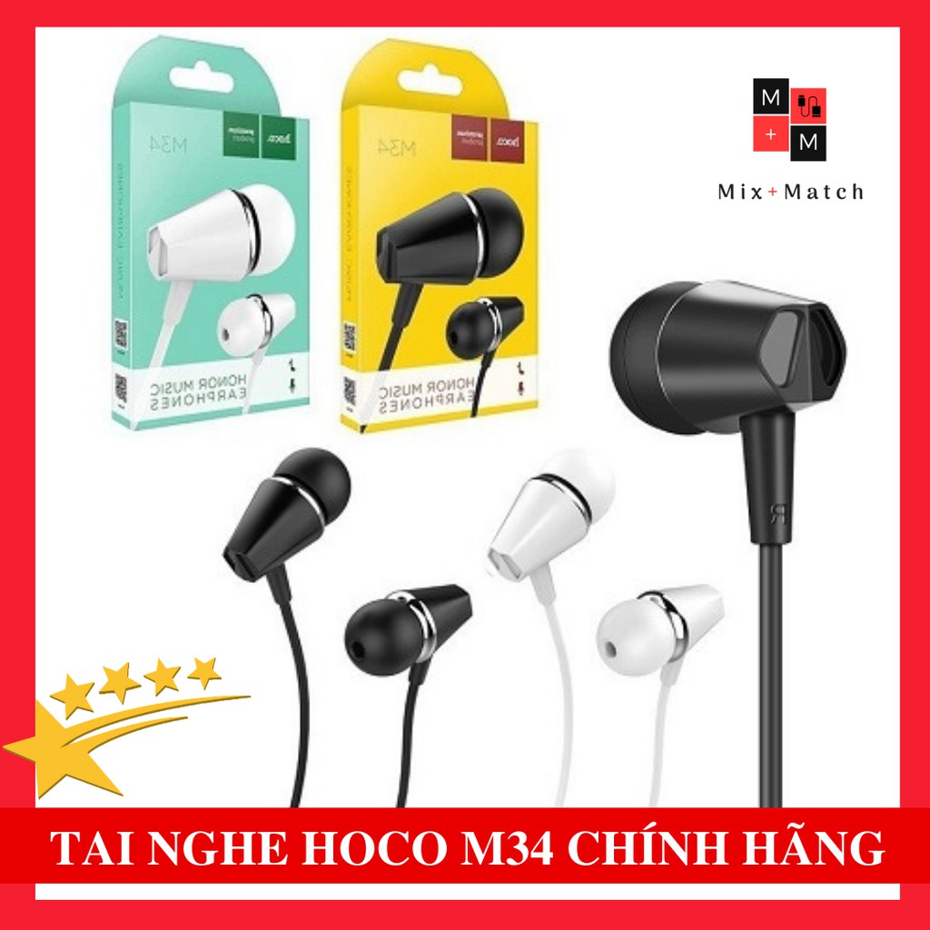 Tai Nghe Nhét Tai Super Bass Hoco M34 chui tròn 3.5mm - Bảo hành 1 đổi 1 hàng chính hãng