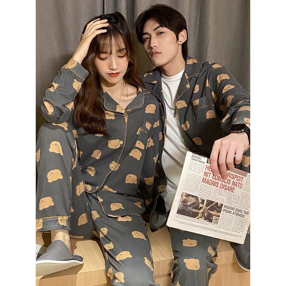 Bộ pijama nam nữ họa tiết gấu vàng chất vải cao cấp