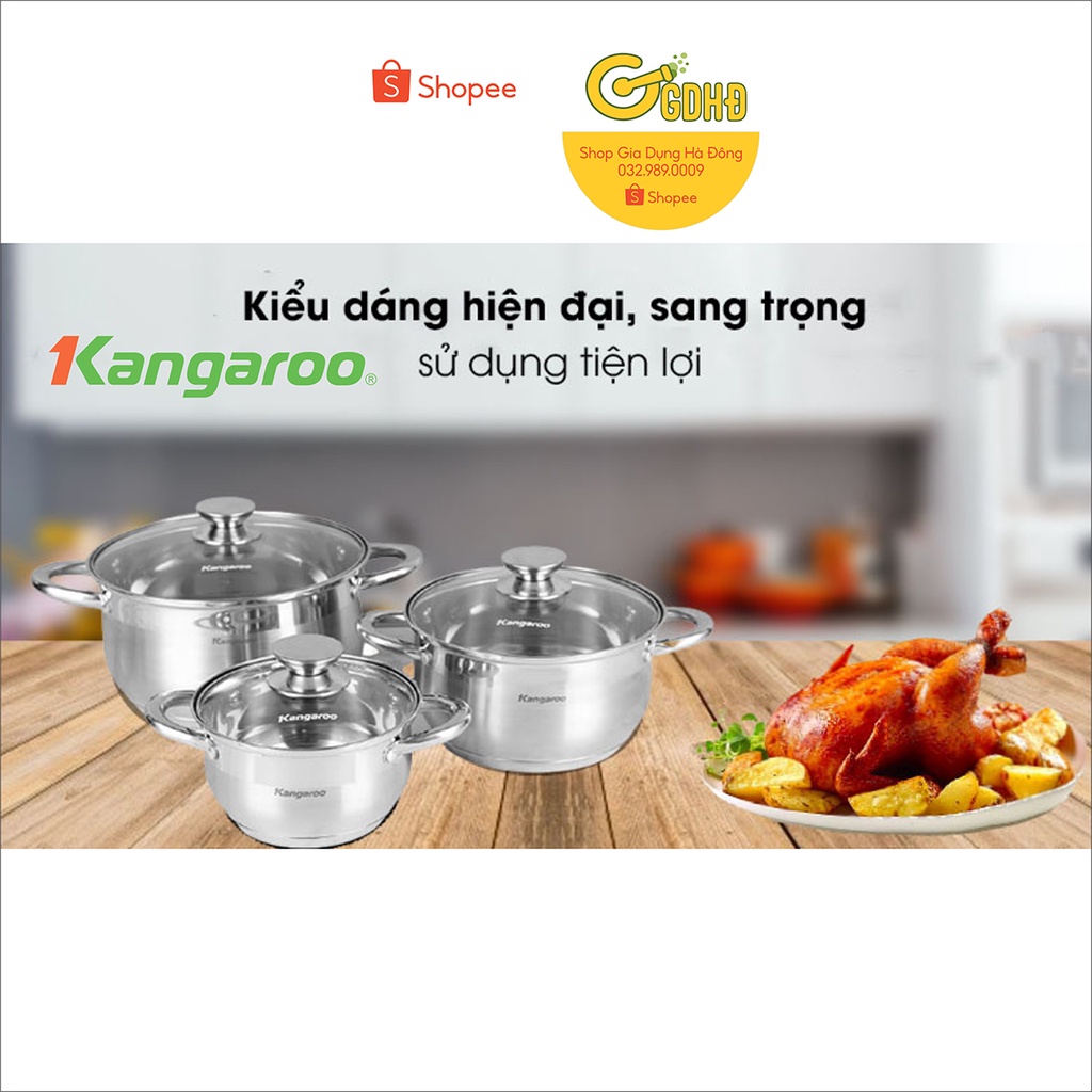 KG878S - Nồi inox cao cấp 16cm  5 lớp kangaroo, quai inox đinh tán sáng bóng gắn siêu chắc, nồi có thang chia nước