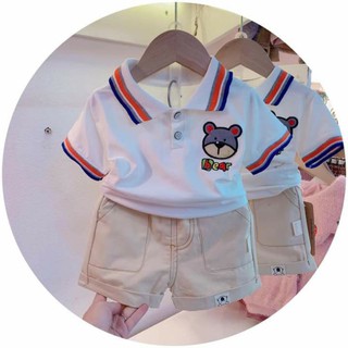 Bộ hè áo polo gấu bear kèm quần kaki mềm cho bé 7-16kg