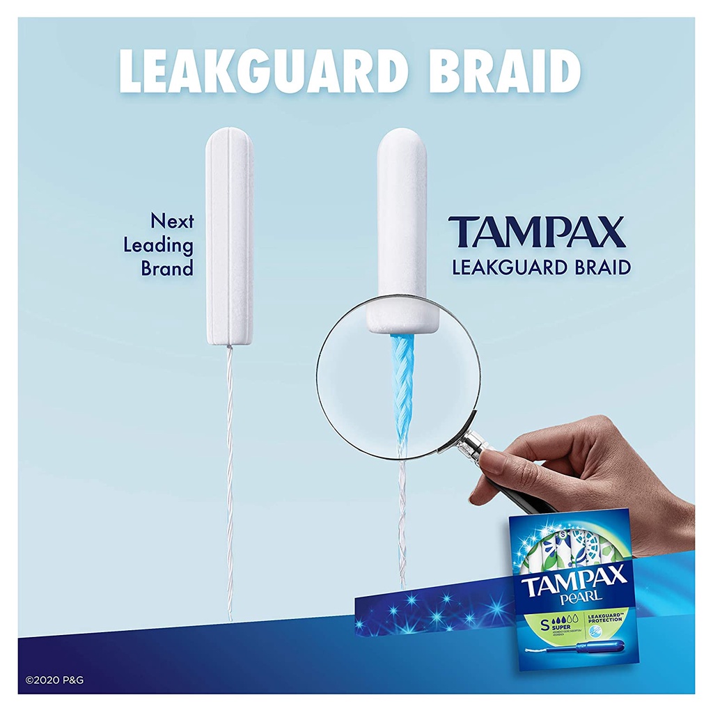 Tampax Pearl Tampons Duo Pack, Regular/Super 34 miếng cán nhựa siêu thấm không mùi