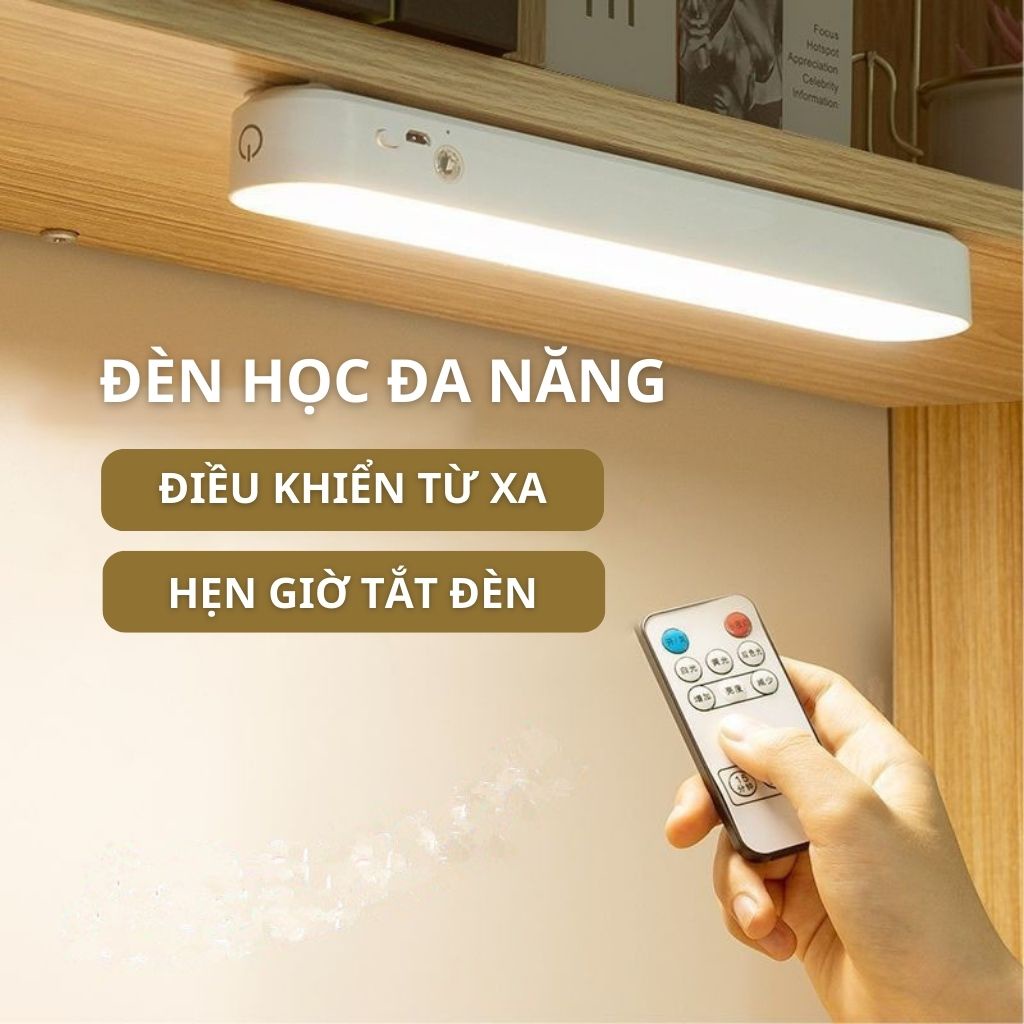 Đèn học Led chống cận, đèn led cảm ứng tích điện 3 chế độ có remote, gắn phòng ngủ