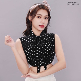 Cổ áo giả tháo rời thắt nơ họa tiết châm bi tạo kiểu cổ áo xinh xắn cho nữ, phối đồ công sở - Mã CD86