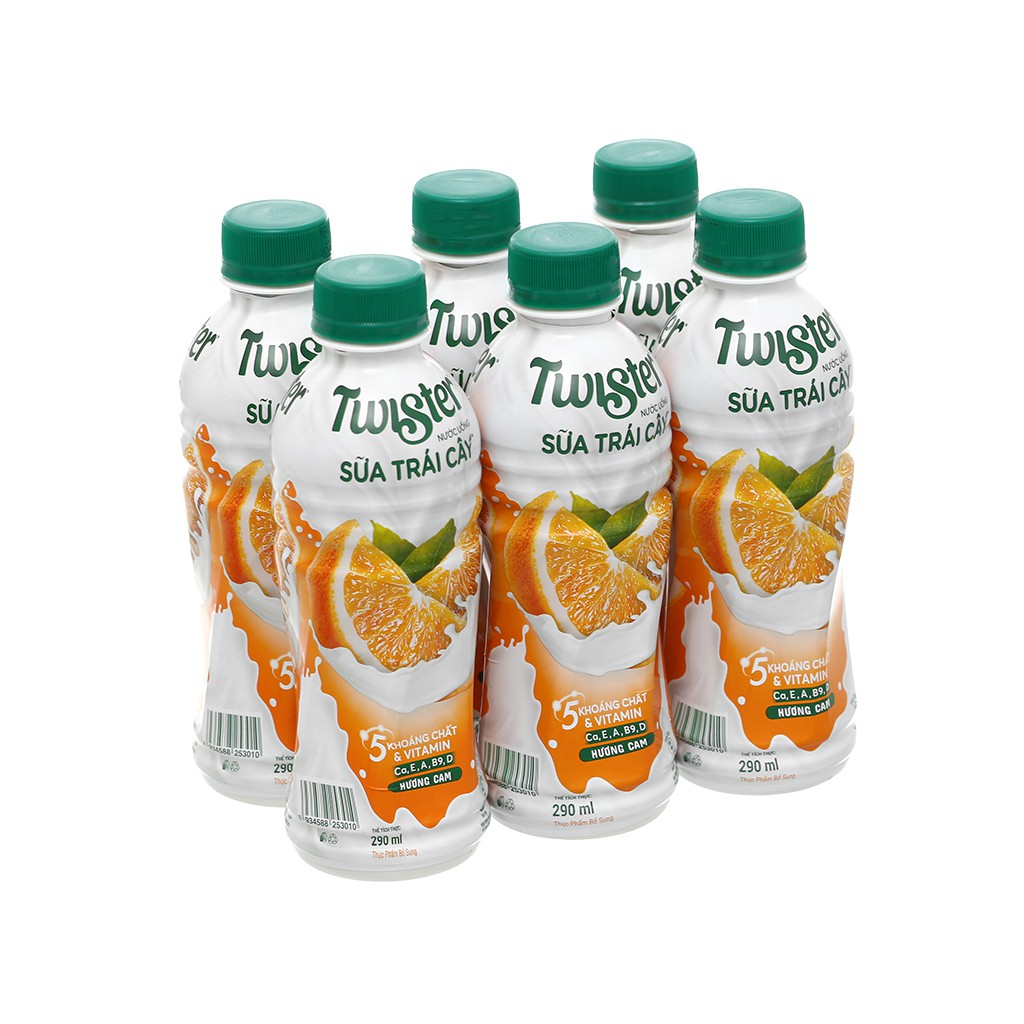 Lốc 6 chai sữa trái cây Twister hương cam/Dâu 290ml