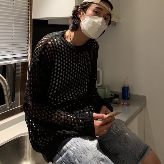 Áo Thun Dệt Kim Lưới Xuyên Thấu Cao Cấp Thời Trang Mùa Thu Đường Phố Ngoài Trời Cho Nam Niche De